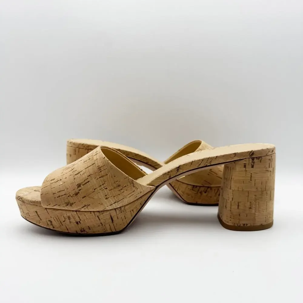 Veronica Beard Womens Dali Cork Heels Size 11 M Tan Leather Cork Platform NIB